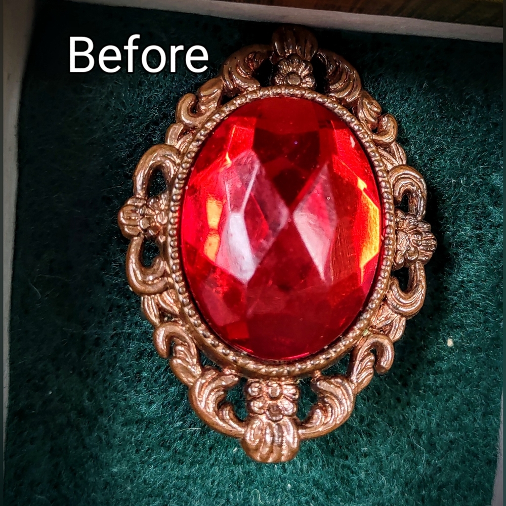 Vintage Red Rhinestone Brooch - Picture 7 of 8